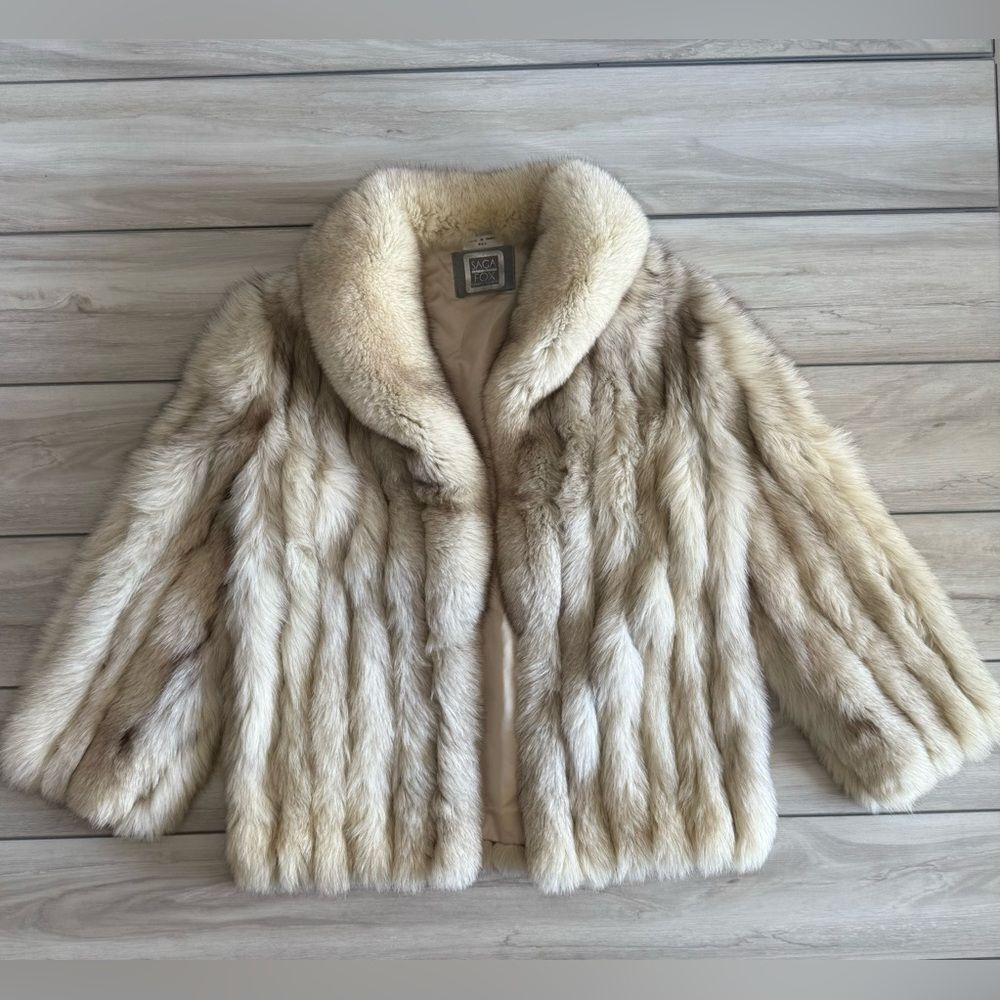 SAGA FOX Fur Jacket Grey/Beige XXL EUC